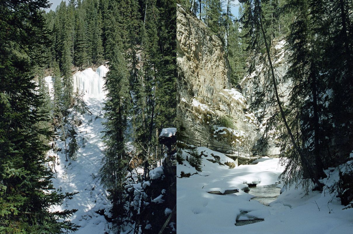 08 Walking Up Boardwalk Towards Lower Falls In Johnston Canyon In Winter